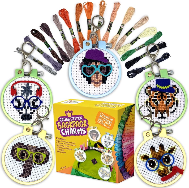 CRAFTILOO Safari Animals Cross Stitch Kits for Beginners. 5 Stamped Cross Stitch Kits for Kids.Needlepoint Kits for Beginners. Embroidery Kit for Kids. Crossstitch Kit for Beginners. Girls Cross Stitch kit - Image 1